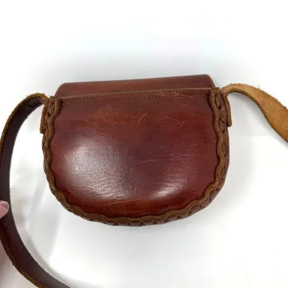 American Eagle Rustic Brown Braided Leather Bag Crossbody Western Boho Southwest - Picture 7 of 10